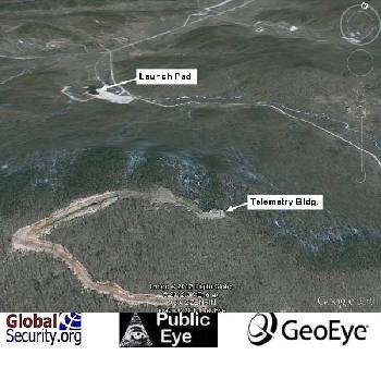 The telemetry site in relation to the launch pad.